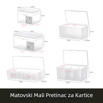 Desktop kutija za kartice – PP materijal, prozirno-mat, s poklopcem i pregradama, može se slagati; organizira daljinske upravljače, nakit, kancelarijski pribor, mobitele i kozmetiku; model 4753-1a; japanski stil