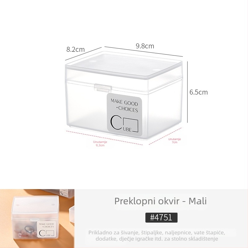 Desktop kutija za kartice – PP materijal, prozirno-mat, s poklopcem i pregradama, može se slagati; organizira daljinske upravljače, nakit, kancelarijski pribor, mobitele i kozmetiku; model 4753-1a; japanski stil