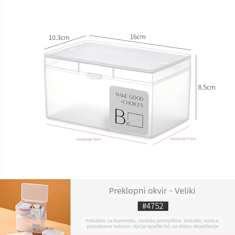 Desktop kutija za kartice – PP materijal, prozirno-mat, s poklopcem i pregradama, može se slagati; organizira daljinske upravljače, nakit, kancelarijski pribor, mobitele i kozmetiku; model 4753-1a; japanski stil