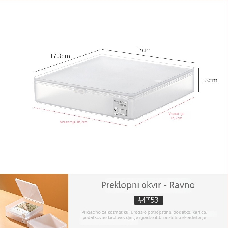 Desktop kutija za kartice – PP materijal, prozirno-mat, s poklopcem i pregradama, može se slagati; organizira daljinske upravljače, nakit, kancelarijski pribor, mobitele i kozmetiku; model 4753-1a; japanski stil