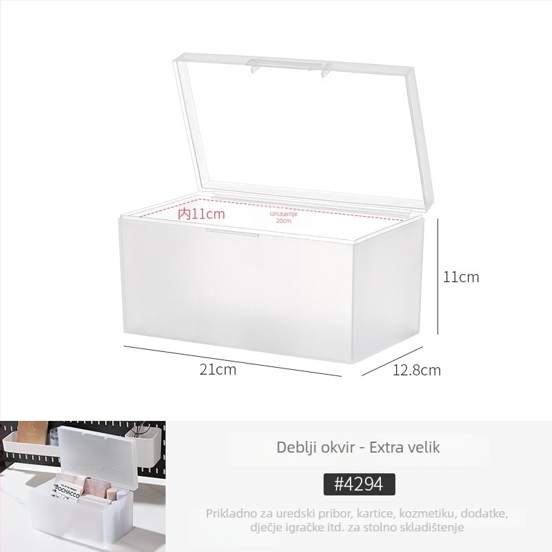 Desktop kutija za kartice – PP materijal, prozirno-mat, s poklopcem i pregradama, može se slagati; organizira daljinske upravljače, nakit, kancelarijski pribor, mobitele i kozmetiku; model 4753-1a; japanski stil