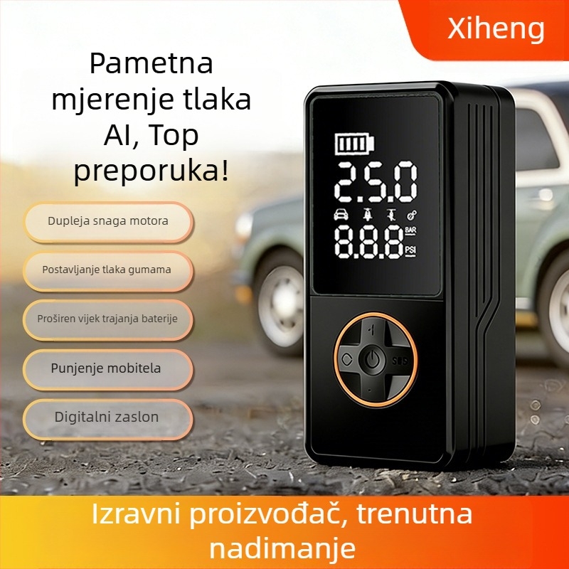 Automobilska pumpa za gume, punjiva, 12V, 80W, 25 L/min, digitalni zaslon