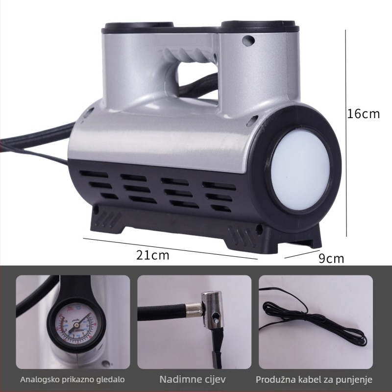 Automobilska pumpa za gume, punjiva, 12V, 80W, 25 L/min, digitalni zaslon