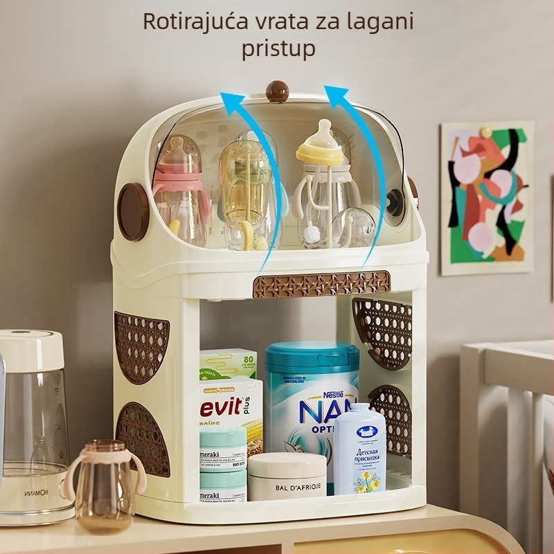 2-slojni stolni regač za pohranu bočica za bebe i dječjeg posuđa — plastika, otporan na prašinu, s odvodom, velika kapacitetata