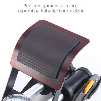 Pedalna pumpa s dvostrukim cilindrom za bicikle – model Xf005, tijelo od željeza, maksimalni tlak 160 psi, pribor: višenamjenska igla za lopte