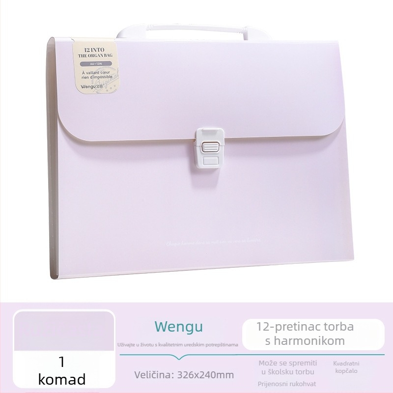 Wengu prijenosni akordeonski folder za dokumente, 12 pretinaca, višeslojni, PP materijal, debljina 0,6 mm