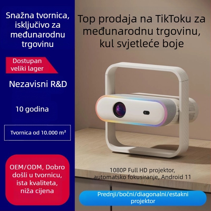 Kućni prijenosni projektor, 1080P, 370 ANSI lm, projekcija do 150 inča, 72W