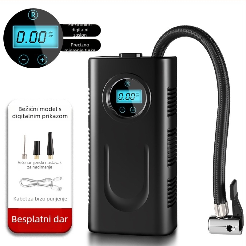 Prijenosna bežična električna pumpa za automobilske gume, USB napajanje, 12V, 120W, digitalni zaslon, 25 L/min