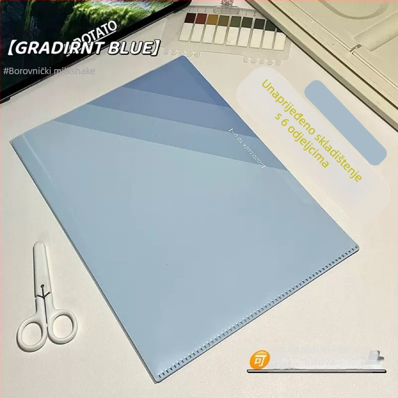 A4 mapa s 6 odjeljaka, veliki otvor, PP materijal, višestruki klip, klamura 305×220 mm, debljina ploče 1 mm, pogodan za A4 papir