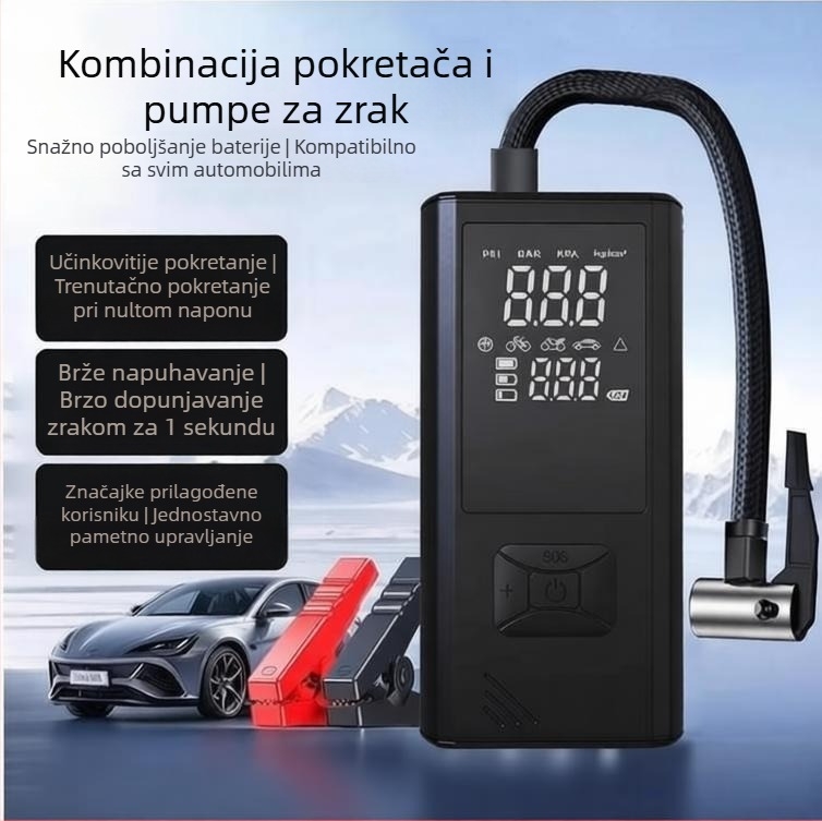 Prijenosna bežična pumpa za aute s LED osvjetljenjem, digitalnim zaslonom i mjeračem tlaka, USB napajanje
