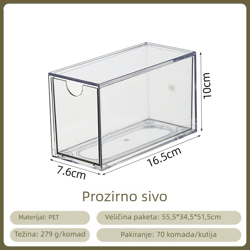 Desktop kutija za pohranu od PET materijala; otporna na prašinu; može se slagati; ekstra velika kapacitet; 1 L.