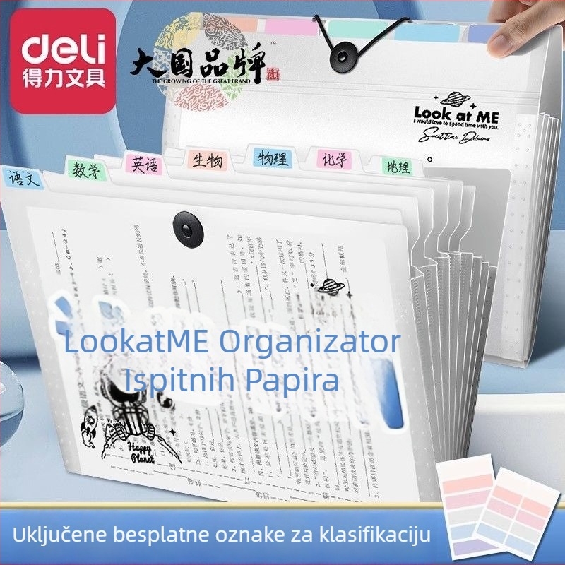 Deli PM310 PP dosje s 8 odjeljaka u obliku akordeona, prozirni organizator dokumenata, debljina 1 mm