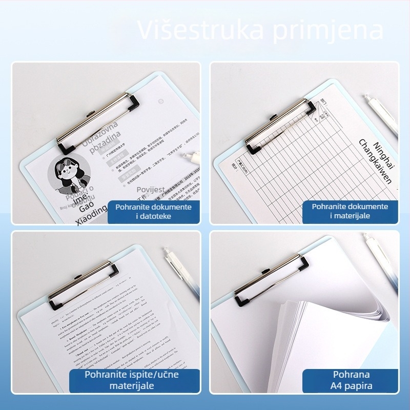 A4 klipbord s PS pločom i jednim snažnim klipom — plastika; klips 2,5×9,5 cm; debljina ploče 2 mm; pogodan za papir A4/A5