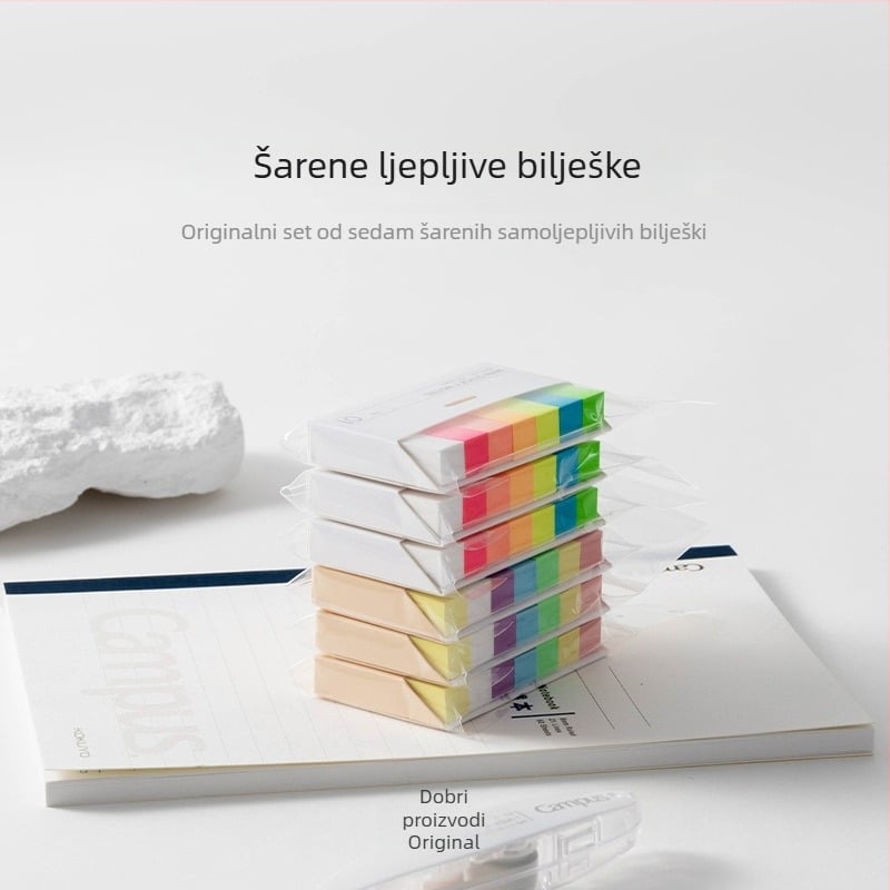 Japanski stil 7-dijelni set samoljepljivih bilježnica u kutiji – geometrijski dizajn, za čitanje i oznake, indeks kartice, ljepilo, osnovno pakiranje