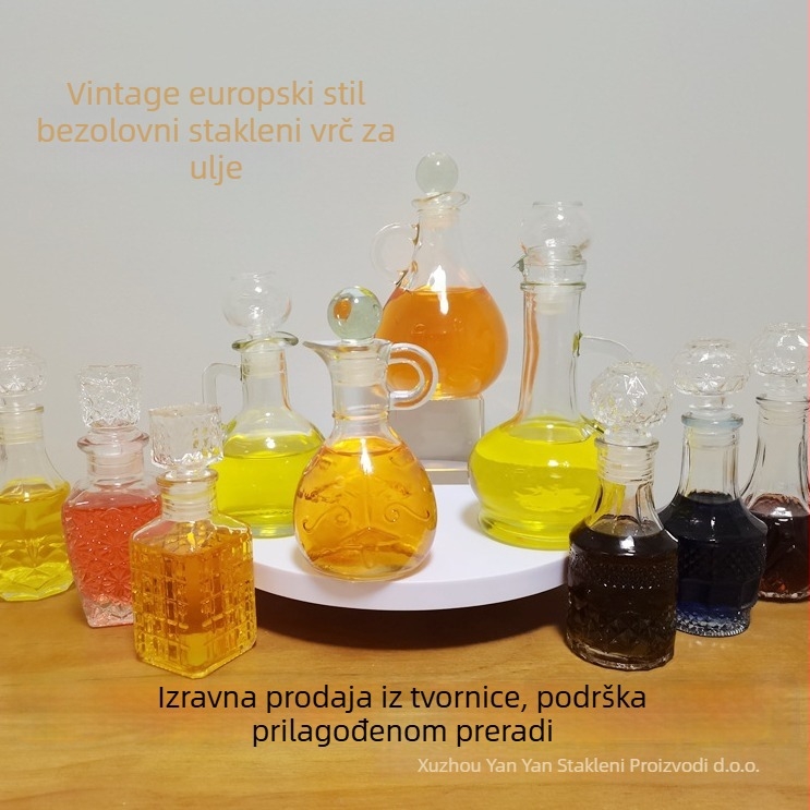 Staklena posuda za ulje s drškom, europski retro stil, Yan Yan marka, otisnut logotip, vrhunska kvaliteta