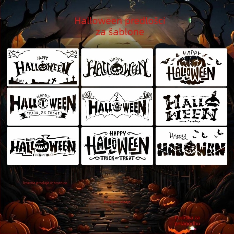 DIY šablona za Halloween slova s prorezanim dizajnom za zidno slikanje – PET materijal – Nije uvezeno – Bez IP prava