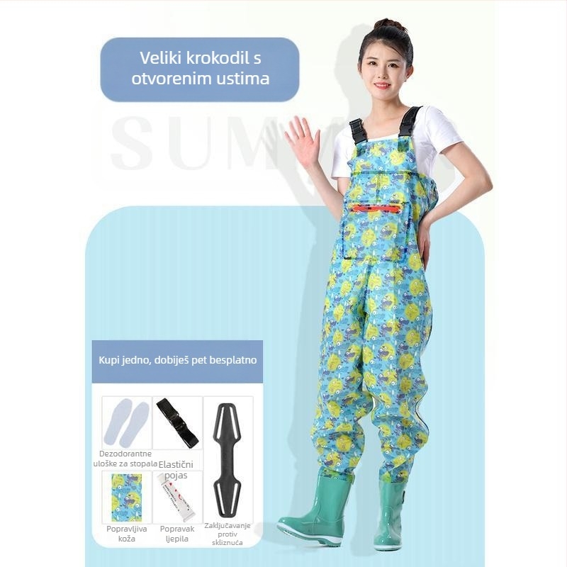 Ženski nepropusni vodootporni kombinezon za vodene aktivnosti s vodnim hlačama i vodnim cipelama, cijeli kišni komplet za ljeto ribolova