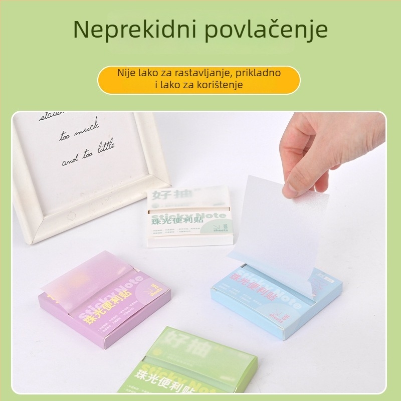 Odvojive samoljepljive bilješke – prozirno matirane s bisernim sjajem, 100 listova, prilagodljive