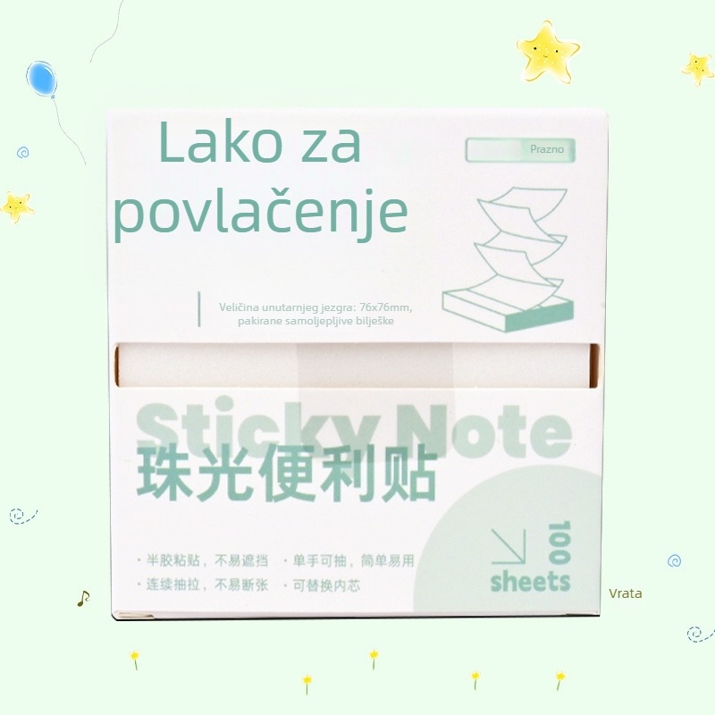 Odvojive samoljepljive bilješke – prozirno matirane s bisernim sjajem, 100 listova, prilagodljive