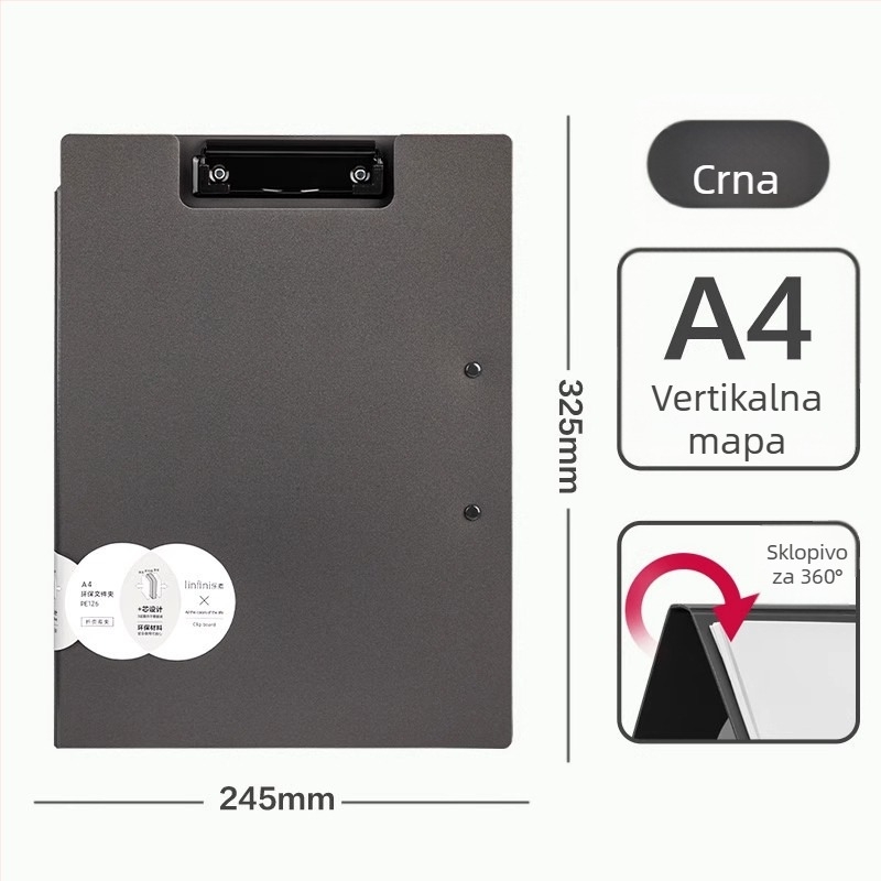 Deli PE126 Sklopivi dokumentni folder s dvostrukim klipom, PP materijal, A4, Klip 100