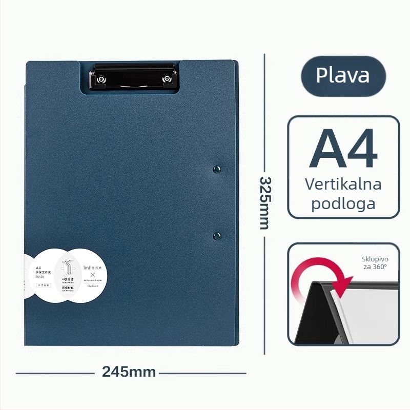 Deli PE126 Sklopivi dokumentni folder s dvostrukim klipom, PP materijal, A4, Klip 100