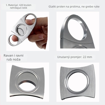 Okrugle škarice za cigare od nehrđajućeg čelika – 420, moguć ispis logotipa, set