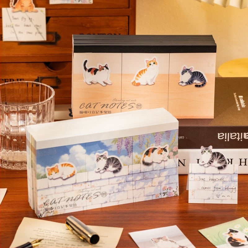 Memo blok s mačjom ilustracijom za učenike — Yu xian; neljepljiv; bez IP licence; izdano 2025-10-30.