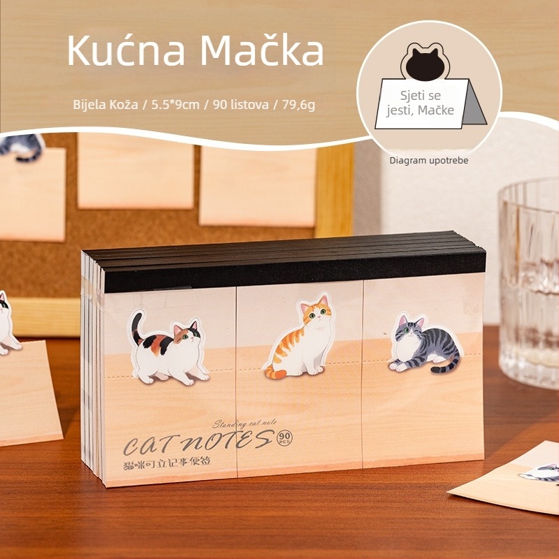 Memo blok s mačjom ilustracijom za učenike — Yu xian; neljepljiv; bez IP licence; izdano 2025-10-30.