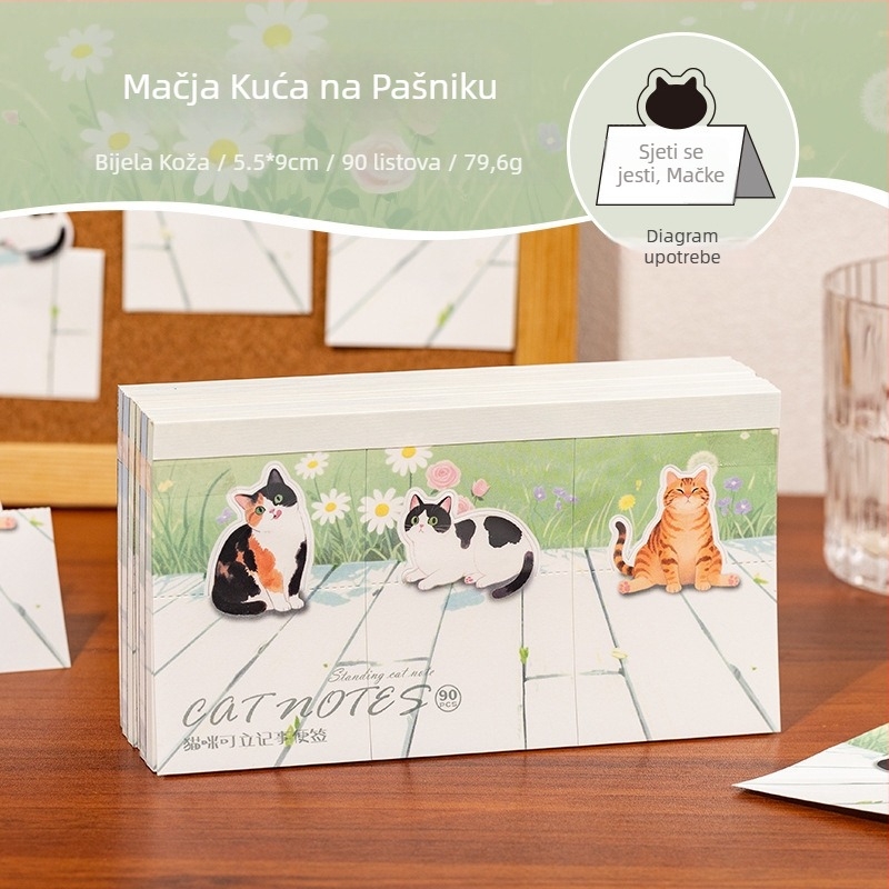 Memo blok s mačjom ilustracijom za učenike — Yu xian; neljepljiv; bez IP licence; izdano 2025-10-30.