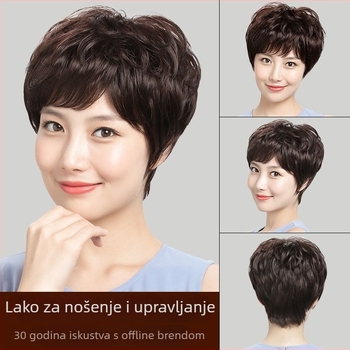 Perika za žene, ljetni model, male kovrče, potpuno prekrivanje glave, sintetički svila