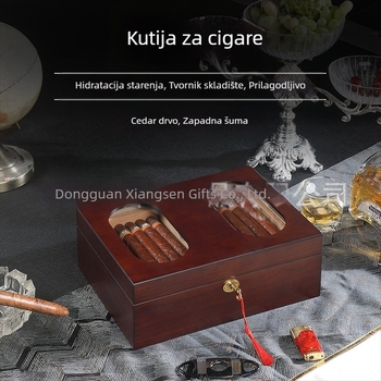 Drveni humidor za cigare s izložbenim ormarićem i dvostrukim prozorom, velik kapacitet, ručna izrada, prilagodljiv