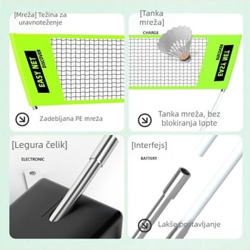 Okvir za badmintonsku mrežu – prijenosni, sklopivi, za unutarnju i vanjsku upotrebu, jednostavna montaža, izdržljiv za trening