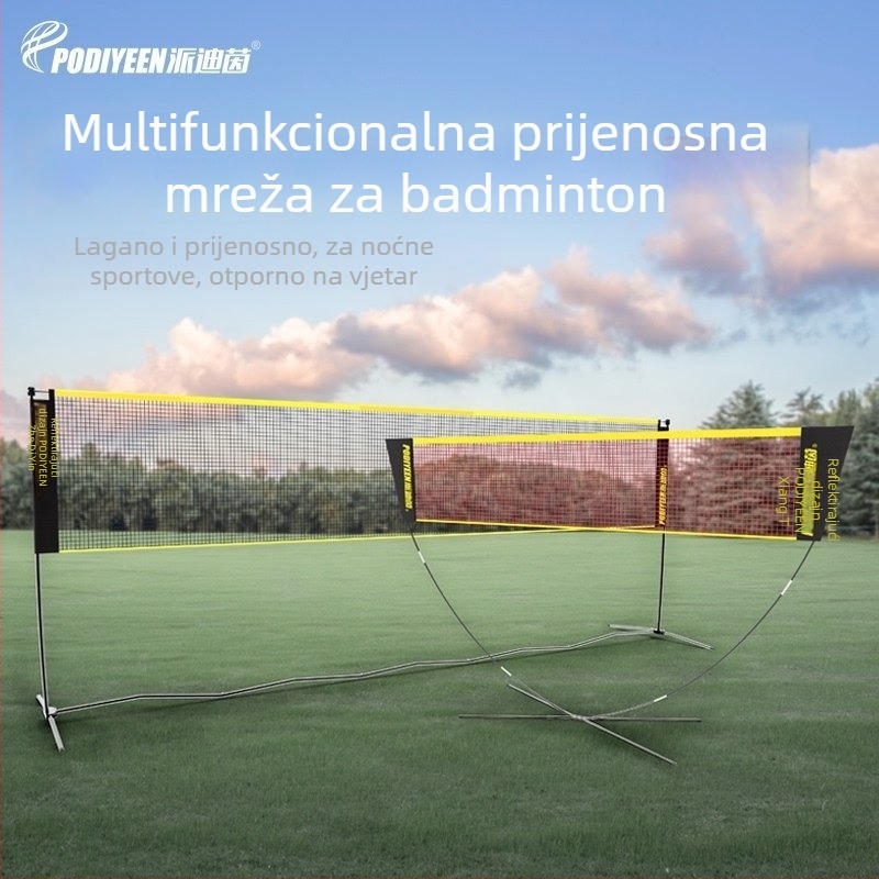 Prijenosna stalka za mrežu za badminton — prilagodljiva visina, kompatibilna sa mrežama za badminton, odbojku, tenis, pickleball i nogomet; mreža od Tetoron poliestera bez čvora, gusta mreža, rub 600D Oxford