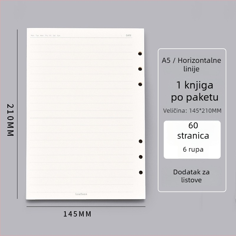 Bilježnica s odvojivom uvezom, korica od platna, papir 50 g/m², 50–100 stranica