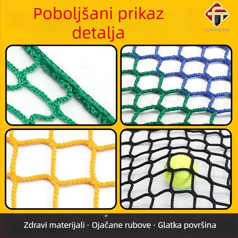 Mreža protiv pada za sportske terene - vlakno od poliestera i polipropilena; namjena: nogometno igralište, košarkaško igralište, golf teren; funkcija: zaštitna ograda protiv padova i izolacija; model: Bez mreže