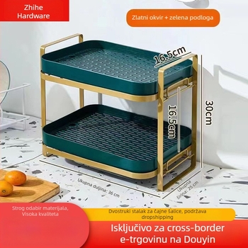 Dvostruki stalak za čajne šalice i čajnik s odvodnim pladnjem – karbonska čelika, bez ugradnje, moderni jednostavni stil, Zhihe