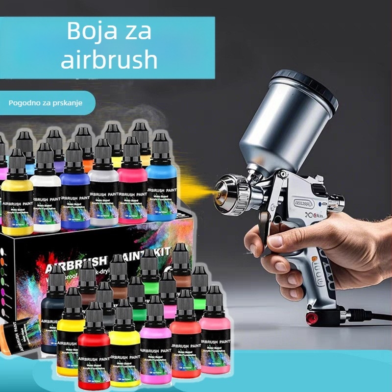 Set boja za pištolj za prskanje, 28/12 boja, 30 ml, vodeno‑akrilna boja za modele i platno DIY