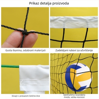 Volejbol mreža — polietilen, za plažu i standardnu natjecateljsku mrežu, mreža s čvorovima, četverostrani rubovi, čelična žica