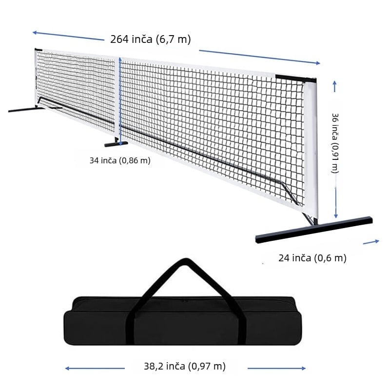 Prijenosni odvojivi stalak mreže za stolni tenis, okvir od aluminijskog legura i čelika, težina 8–8,5 kg, pogodan za trening u unutarnjim i vanjskim uvjetima.