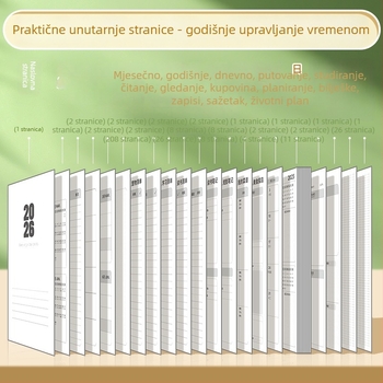 Bilježnica dnevnog plana s dvodnevnim rasporedom po stranici, kožna imitacija korice, šivano povezivanje, Dowling papir, 300–400 stranica
