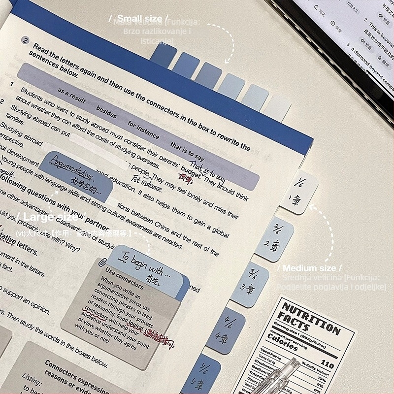 Gradijentne indeksne naljepnice – male trake za označivanje i bilješke za učenike, prozirne i zapisive uz snažan ljepilo