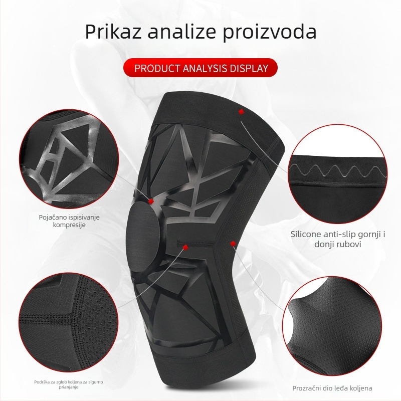 Sportski koljeni zaštitnici s kompresijom i zaštitom od udara — za košarku, SBR + prozračna mreža, silikonske protivklizne rubove, šivanje četiri igle šest niti