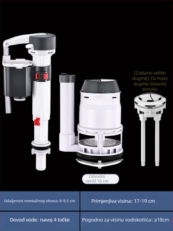 Set ventila za ispiranje od 3 inča za monoblok WC šolju s velikim promjerom odvodnog ventila i debelim odvodenim cijevima
