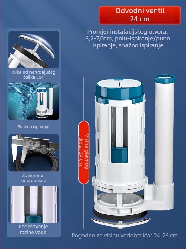 Set ventila za ispiranje od 3 inča za monoblok WC šolju s velikim promjerom odvodnog ventila i debelim odvodenim cijevima