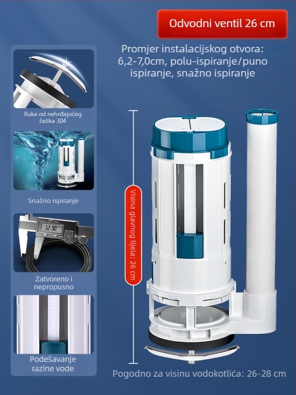 Set ventila za ispiranje od 3 inča za monoblok WC šolju s velikim promjerom odvodnog ventila i debelim odvodenim cijevima