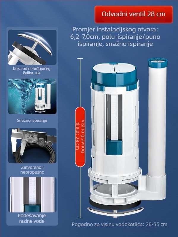Set ventila za ispiranje od 3 inča za monoblok WC šolju s velikim promjerom odvodnog ventila i debelim odvodenim cijevima