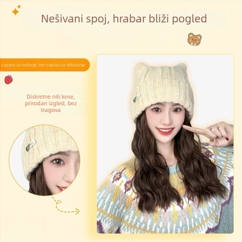 Ženska kapa-perika s odvojivim mačjim ušima, korejskog stila, Model Xw043, duga ravna perika, domaće svila