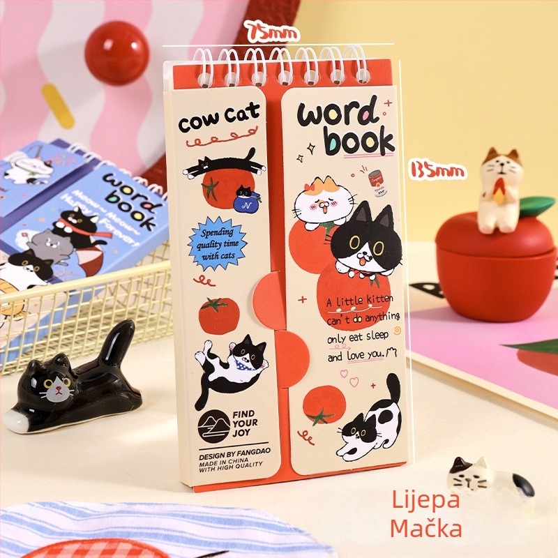 Knjiga — Serija Square Cow Kitten: Englesko diktiranje i riječi za učenike, prijenosna spiralna veza, 100–200 stranica, slatka japansko-korejska stil