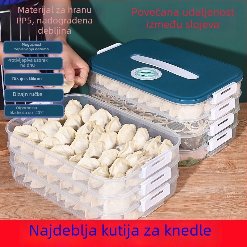 Kutija za knedle za ručak — jednoslojna, zamrziva, s poklopcem, pregradama, mikrovalno sigurna