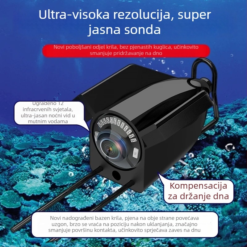 Podvodna HD kamera za ribolov s vizualnim prikazom, DC 10–18V napajanje, dubina 0,6–500 m